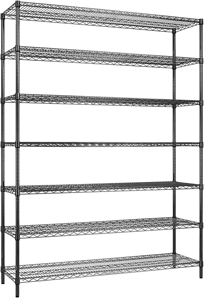 Finnhomy 4200LBS 7-Tier Wire Shelving Unit Adjustable Steel Wire Rack, 18x60x80.2 Inches 7 Shelves Metal Rack, Pantry Shelves for Storage, Metal Garage Shelving with 1" Poles, NSF Certified, Black