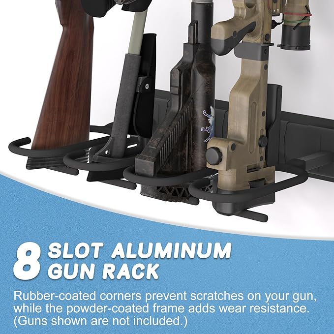 Gun Rack Wall Mount, Aluminium Alloy Gun Racks for Wall, Adjustable 4/8/12 Slot Indoor Gun Racks Securely Hold Shotguns Rifles Rack
