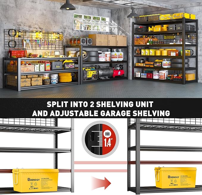 REIBII 84" H Garage Shelving, 6-Tier Storage Shelves Heavy Duty Loads 3500LBS, 48" W Adjustable Garage Shelves, Metal Shelving for Basement, Warehouse, 84" H x 48" W x 20" D, 2PC