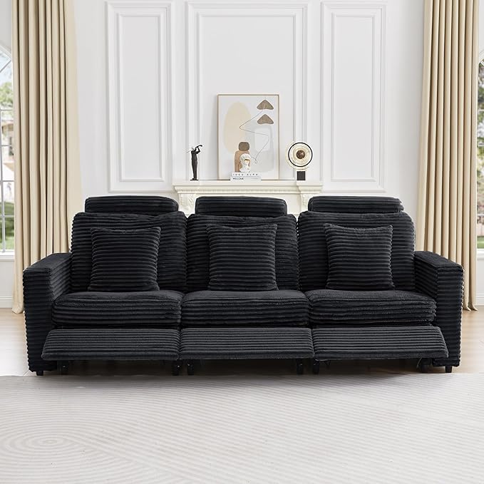 LEVNARY Modular Power Recliner Chair, Faux Rabbit Fur Upholstered Single Seat with Electric Lift Function, Compatible with Modular Sofa System (Black)