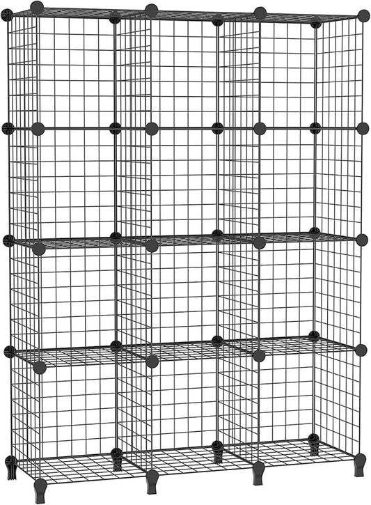 AWTATOS Wire Cube Storage Organizer, Closet Organizers and Storage, Metal 12 Cube Storage Shelves Bookshelf, Portable Closet Clothes Organizer for Bedroom, Home, Office, Black