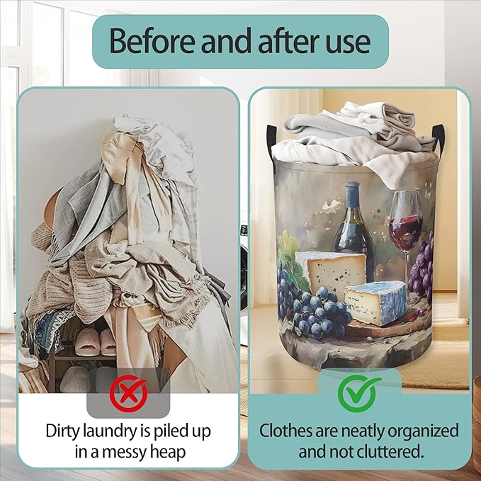 Laundry Hamper Foldable Oxford Cloth Wine Grapes Laundry Basket With Handle Portable Clothes Storage Organizer Basket Storage Bag For Laundry Room/Bedroom/Bathroom