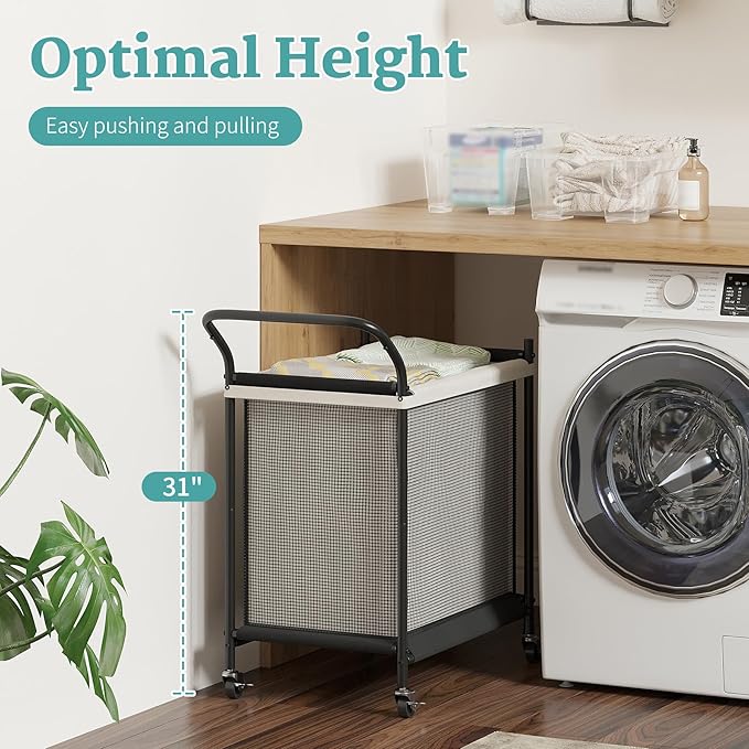 Laundry Hamper with Wheels - 2 Section Laundry Basket 120L, Removable Washable Bags, Height-Fitted Rolling Laundry Cart for Laundry Room & Bedroom