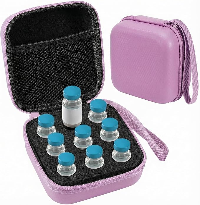 Teenyyou 9 Slots Insulin Peptide Fridge Carrying Case Vial Holder Storage Protector Bag, Fits Standard 10ml Vials, Insulin Cooler Travel Kits Case Organizer Diabetes Protector(Purple)