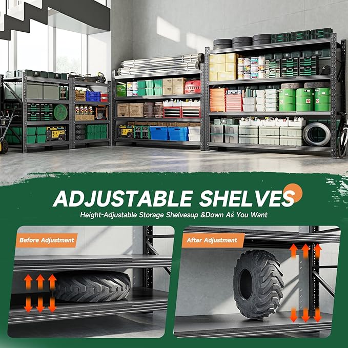 Letaya 4000LBS Storage Shelves Heavy Duty,60" W Garage Shelving Units, 4 Tier Adjustable Utility Rack Shelf,Large Metal Industrial Shelves,for Shop,Warehouse,Basement,Black (60" W x 24" D x 70" H)