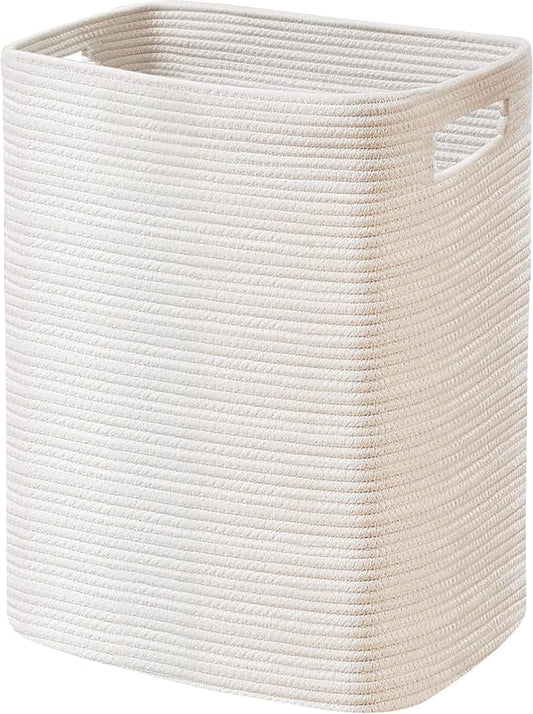 MEGASKET Large Laundry Hamper 16"x13"x22" - Tall Woven Laundry Basket, Cotton Rope Dirty Clothes Hamper, Baby Kids Nursery Wicker Laundry Basket, Bedroom Aesthetic, Soft Laundry Bin, White Hamper, 75L