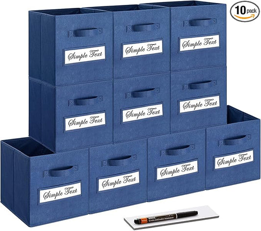 artsdi 11 Inch Storage Cube,Storage bin (Set of 10) Foldable Fabric Cube Storage Bins with 10 Labels Window Cards & a Pen,Baskets Containers for Shelves,Closet Organizers Box,cube storage,Navy Blue