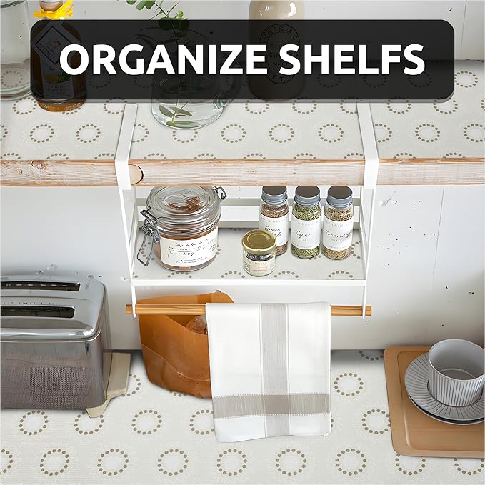 18X96 Inch Shelf Liner for Kitchen Cabinets, PVC Drawer Liner for Dresser Non-Slip Bathroom, Non-Adhesive Cabinet Liner Washable (Beige Circle)(4 Roll)