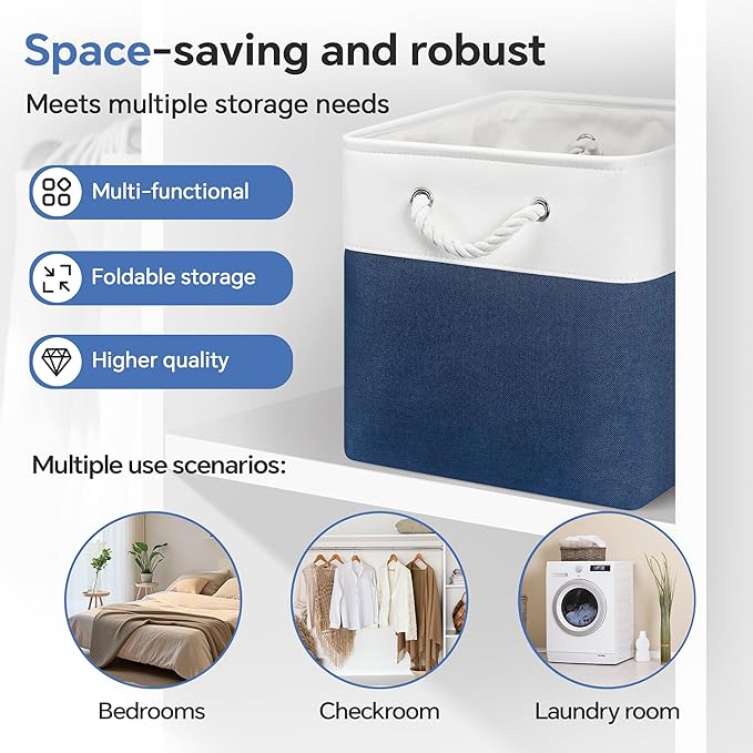 ECDYQXVU 13x13 Inch Cube Storage Bins with Reinforced Bottom Cardboard, 6 Pack Large Foldable Fabric Storage Cubes with Handles for Shelf, Closet, Laundry Organization (White&Navy Blue)