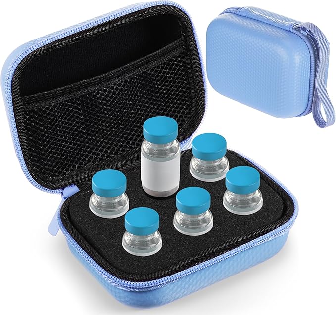 Teenyyou 6 Slots Insulin Peptide Fridge Carrying Case Vial Holder Storage Protector Bag, Fits Standard 10ml Vials, Insulin Cooler Travel Kits Case Organizer Diabetes Protector(Light Blue)