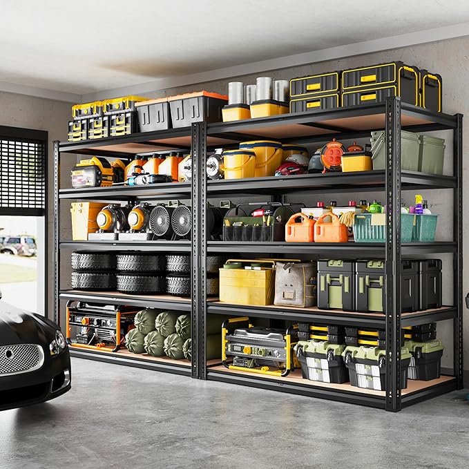 ROOMFAVE 72" H Storage Shelves 5 Tier Garage Shelving Heavy Duty,2050LBS Adjustable Metal Shelving Unit, Garage Shelves for Basement, Warehouse, Pantry, Closet, 72" H x 35.5" W x 16" D, Black,3PCS