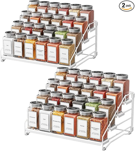 BOIVSHI Spice Organization for Cabinet, Spice Rack Organizer, Spice Rack Organizer for Cabinet, Depth Adjustable Seasoning Organzier Organizer for Cabinet, Countertop, Pantry, Metal, White (2 Pack)