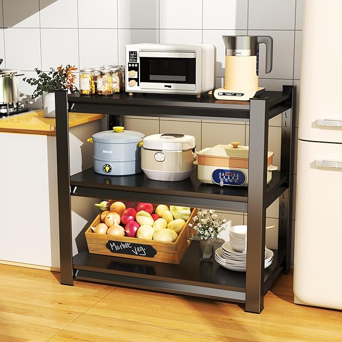 3-Tier Storage Shelves, Adjustable Pantry Shelves，KitchenStorage Standing Baker's Racks, Shelving Unit for Kitchen, Living Room, Dinning Room, Coffee Bar (31.5'H×27.6'W×11.8'D)