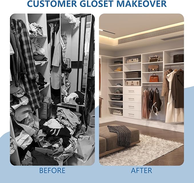 Tall Hanging Closet Unit, Modular Closet System, Wood Closet System Organizer with Storage for Walk In Closets, Clothing Rack Wardrobe Closet for Hanging Clothes, Bedroom, White, 25.5"W