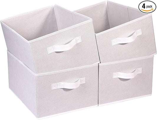 BOMKEE Clothings Collapsible Storage Bins, Foldable Organizers and Storage Baskets Cube Storage Bin for Bedroom Living Room (4 Pack) (White, 15.4x11.4x7.9inch)