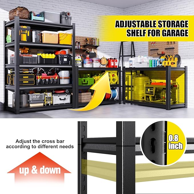 2 Pack 5-Tier Garage Shelving - 2050 lbs Heavy Duty Metal Storage Shelves, Adjustable Storage Rack for Warehouse Industrial Pantry Basement 71"x46"x20"