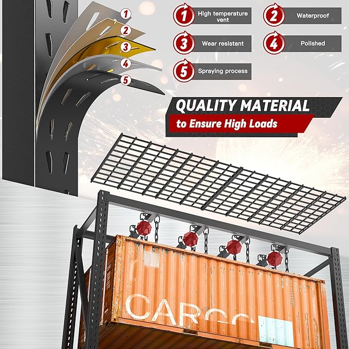 Bepatio 77"W Heavy Duty Garage Shelving,8000LBS Industrial Storage Shelves,4 Tier Adjustable Metal Shelving Unit, Large Steel Storage Rack for Basement, Warehouse, Commercial Use, 24"D x 72"H, Black