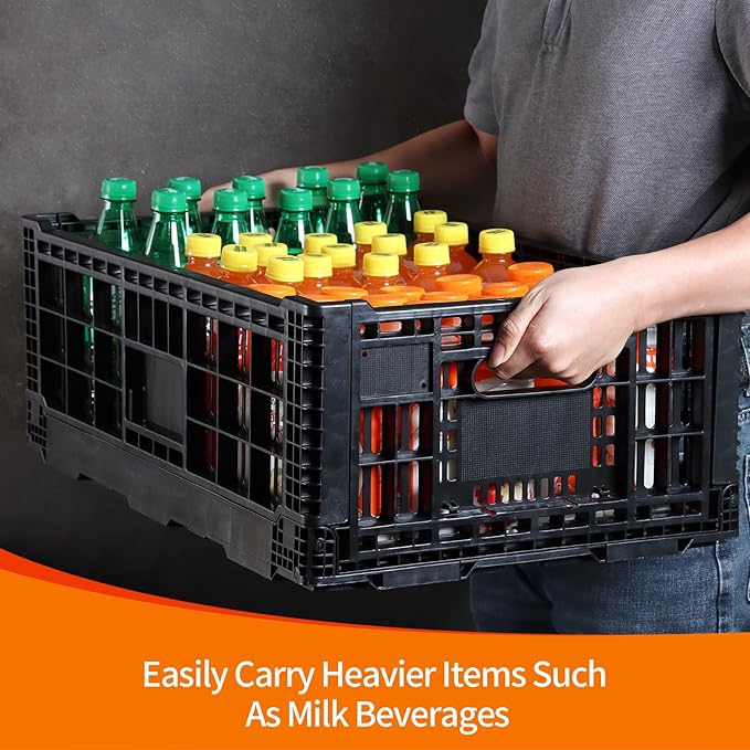 Collapsible Storage Bin Containe，52 Liter Transferheavy duty Black plastic storage box,milk crates heavy duty Transit storage (2)