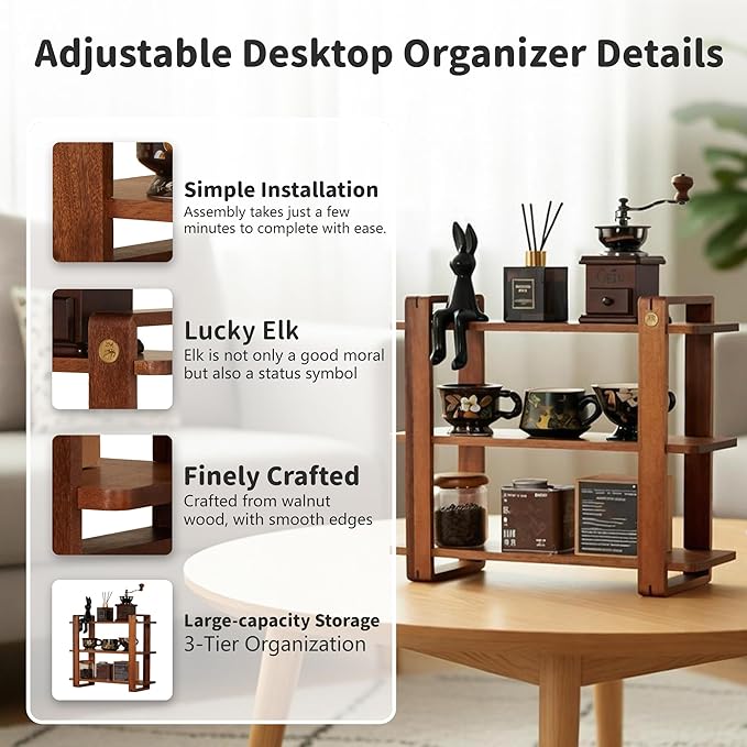Coffee Station Organizer for Kitchen Countertop Mug Holder 3 Tier Wooden Cup Organizer Stand Shelf