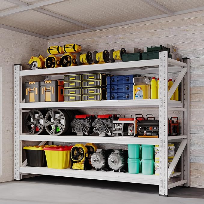 BYNSOE 60" W Storage Shelves 5000lbs Garage Metal Shelving Heavy Duty Garage Shelves Adjustable Storage Shelves for Industrial, Factory, (White, 60" W X 24" D X 70" H)