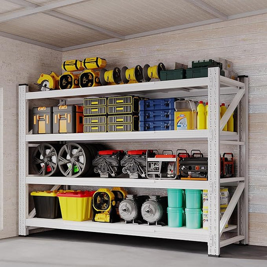 BYNSOE 60" W Storage Shelves 5000lbs Garage Metal Shelving Heavy Duty Garage Shelves Adjustable Storage Shelves for Industrial, Factory, (White, 60" W X 24" D X 70" H)