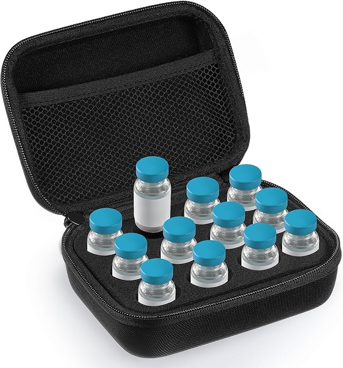 Teenyyou 12 Slots Insulin Peptide Fridge Carrying Case Vial Holder Storage Protector Bag, Fits Standard 10ml Vials, Insulin Cooler Travel Kits Case Organizer Diabetes Protector(Black)