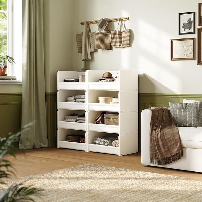 FOUCSSOMEI 4-Tier Stackable Closet Organizer and Storage, Closet Shelves – Heavy-Duty Closet Darwers Wood & Metal, Easy Assembly, Space-Saving,White, Patent Design