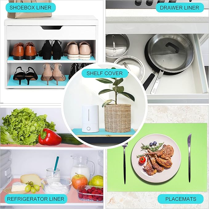 16 Pcs Refrigerator Liners Mats Washable, Refrigerator Mats Liner Waterproof Oilproof, Shinywear Fridge Liners for Shelves, Cover Pads for Freezer Glass Shelf Cupboard Cabinet Drawer (16 Black)