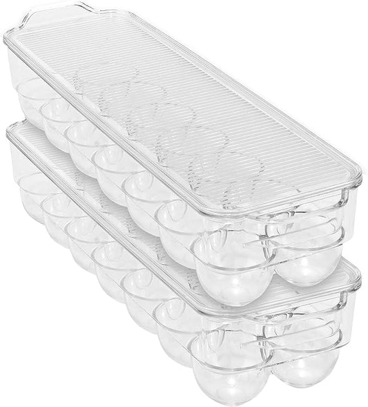 Kitchen Details 2 Pack Egg Crate | Dimensions: 14.5"x4.5"x2.9" | Fits 14 Eggs per Crate | Stackable | BPA Free | Easy Pull Handles | Kitchen Organization | Clear