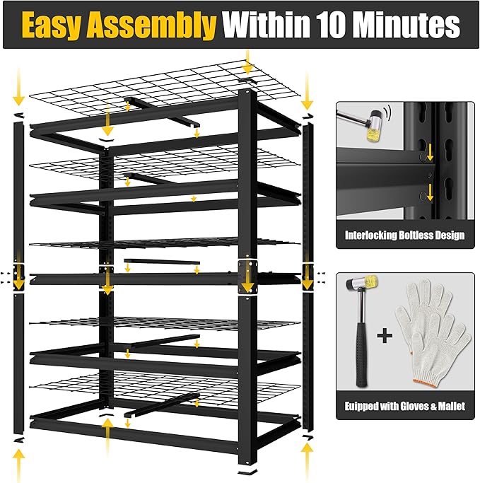 PrimeZone 72" H Heavy Duty Garage Shelving 2500 LBS 5 Tier Heavy Duty Storage Shelves Adjustable Industrial Metal Wire Shelf Unit for Garage,Basement,Pantry,Warehouse,Commercial,48" W X 24" D X 72" H