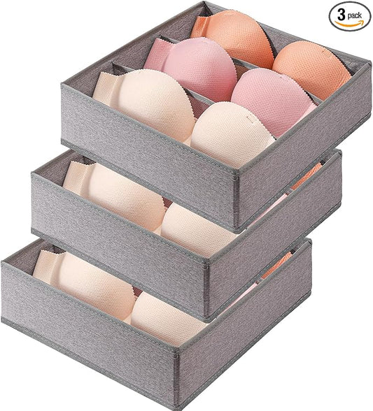 Bra Storage Drawers Organizer for Clothing Underwear Dresser Drawer Organizer Dividers Foldable Storage Cube Bins for Bra, Underwear,3 Pack （Grey）
