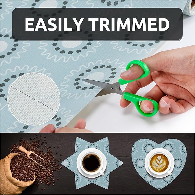 FIFTY FEET 18X96 Inch Shelf Liner for Kitchen Cabinets, PVC Drawer Liner for Dresser Non-Slip Bathroom, Non-Adhesive Cabinet Liner Washable (Blue Circle)(1 Roll)