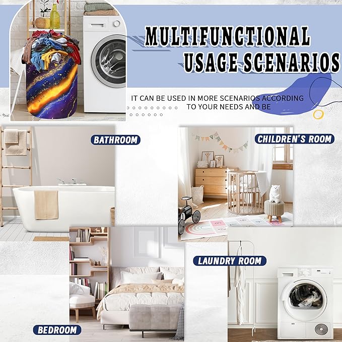 Purple Golden Marble Laundry Basket Foldable Colorful Abstract Print Laundry Hamper With Handle Portable Oxford Cloth Clothes Storage Basket Laundry Bag 18.9"x16.5" For Laundry Room/Bedroom/Bathrooms