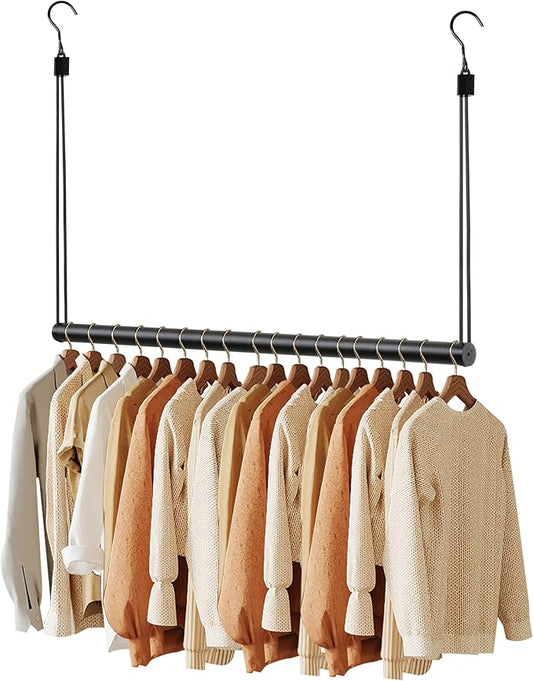 BaiNong Adjustable Closet Hanging Rod Heavy Duty 36'' Black (Black, 36 Inch)