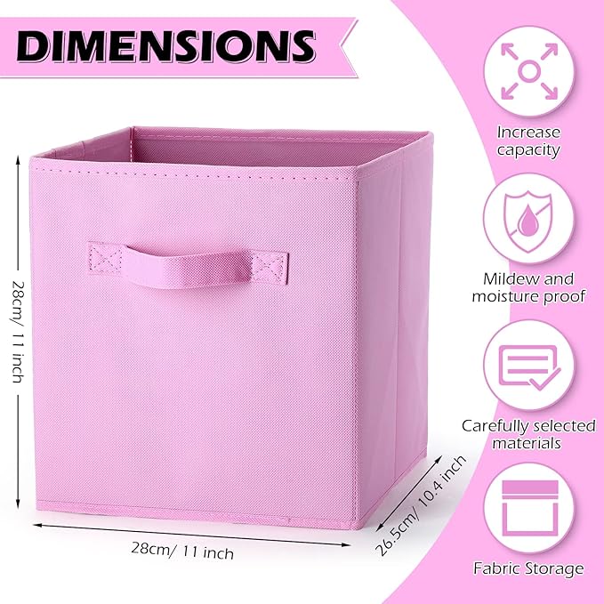 Gerrii 11 Inch Fabric Storage Cubes - 12 Pack Sturdy Collapsible Bins with Handle - Foldable Baskets for Organizing Clothes, Toys, Books -12 Colors Storage Baskets for Shelves, Room, Closets