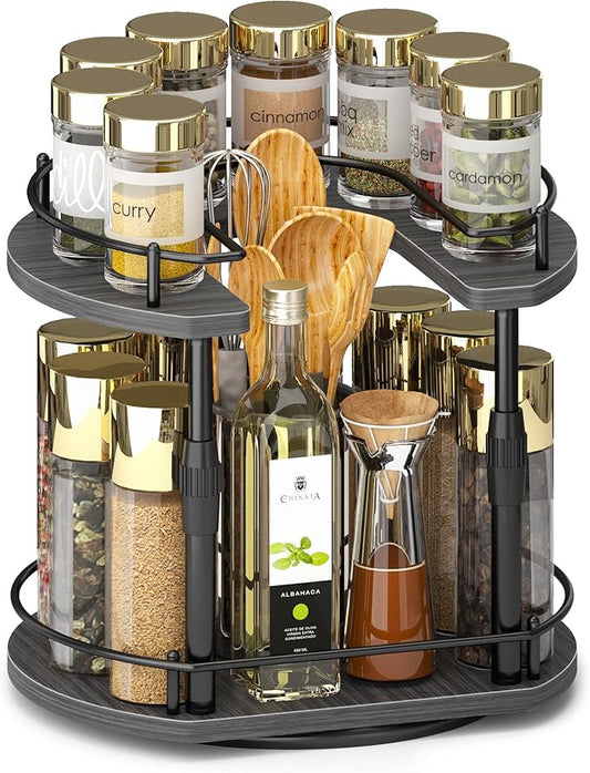 Across-Star Lazy-Susan-Spice-Rack -Organizer For Cabinet With Adjustable Height, 12 inch Rotating Seasoning Holder Spice Organization For Pantry, 2-Tier Kitchen Counter Shelf Countertop Organizer