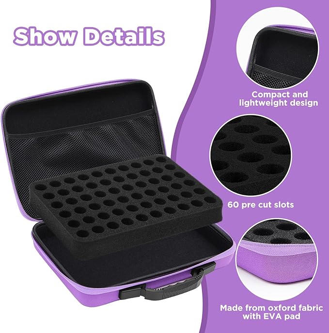 Teenyyou 60 Slots Insulin Peptide Fridge Carrying Case Vial Holder Storage Protector Bag, Fits Standard 10ml Vials, Insulin Cooler Travel Kits Case Organizer Diabetes Protector(Purple)