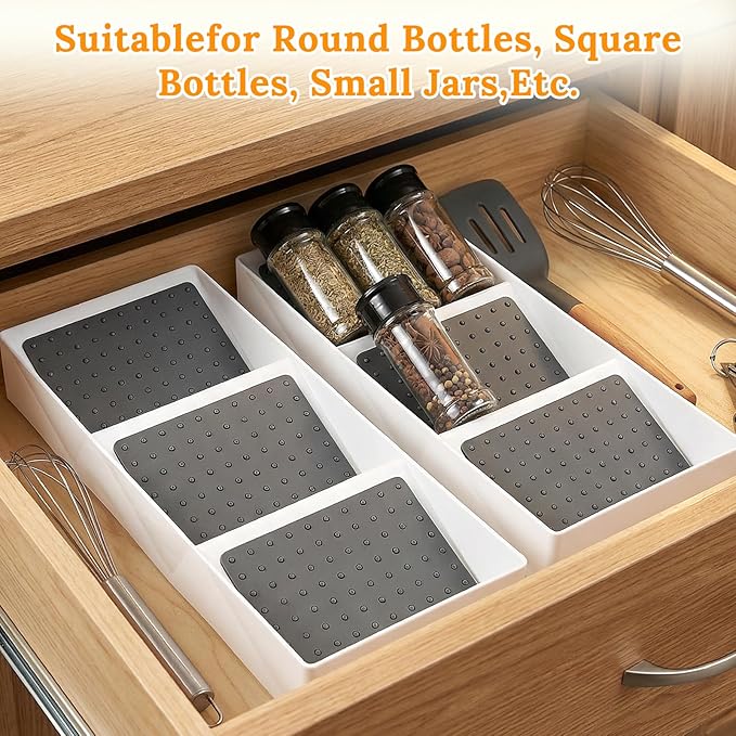 2 Pcs Spice Drawer Organizer, 3 Tier Non-Slip Silicone Seasoning Jars Drawer Insert, Spice Rack Organization for Cabinet, Making up Organizer, Bottle Rack,Bottles Holder,Spice Bottle Organizer