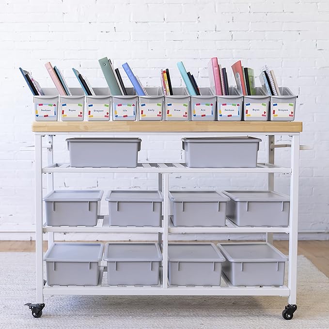 ECR4Kids Linking Plastic Storage Book Bin, Multipurpose Organization, Light Grey, 10-Piece