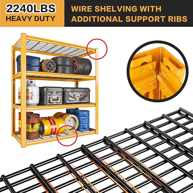 REIBII 40" W Garage Shelving 2240 LBS Storage Shelves Heavy Duty Metal Shelving 4 Tier Adjustable Metal Shelves for Warehouse Basement Kitchen Pantry Commercial Industrial 40" W × 19.5" D × 59.5" H
