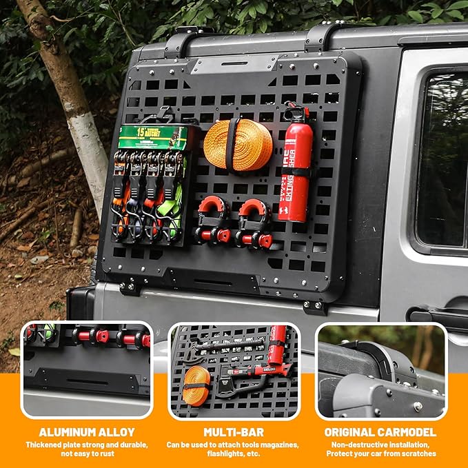 2 Pack Rear Window Molle Panel, Modular Storage Panel System Rear Window Protective Decoration Compatible with 2007-2018 Jeep Wrangler JK 4 Doors-Aluminum Alloy (Driver Side and Passenger Side)