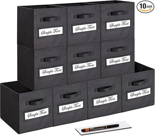 artsdi 11 Inch Storage Cube,Storage bin,cube storage (Set of 10) Foldable Fabric Cube Storage Bins with 10 Labels Window Cards & a Pen,Baskets Containers for Shelves,Closet Organizers Box,Black