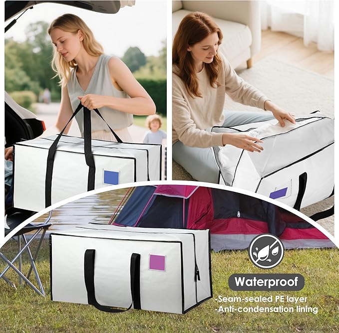 6 Pack Moving Bags with Full-Open Side Zipper, Extra Large 93L Heavy Duty Waterproof Foldable Storage Totes for College Dorm, Moving & Home Organization,White