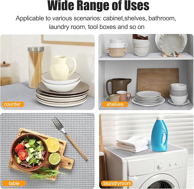 Songrey Non-Adhesive Drawer and Shelf Liner, Non Slip Cabinet Liners, Protect Kitchen Cupboard, Bathroom Drawers, Breathable, Thick Strong Grip mat (20IN x 20FT, Light Gray)