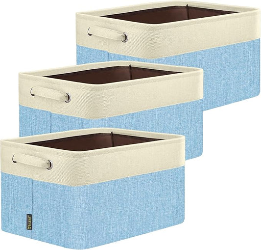 BALEINE 3 Pack Fabric Closet Storage Bins for Shelves, Linen Closet Organizers and Storage, Decorative Baskets for Organizing, Shelf, Clothes, Home, Office (Skyblue, 17''x13''x10.5'')