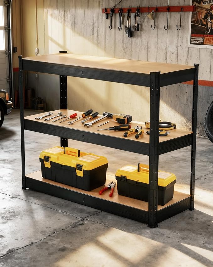 Garvee Garage Storage Shelves,60x24x36 Garage Shelving Heavy Duty Metal Adjustable Garage Shelves,3-Tier Adjustable Shelving Units,Loads 1500 LBS,Metal Storage Utility Racks for Warehouse