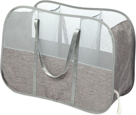 Collapsible Laundry Baskets with 3 Compartment, 150L Tear-proof Pop Up Hamper, Foldable Laundry Basket with Tote Handles, Dirty Clothes Hamper for Laundry, Bedroom, Bathroom, Dorm Grey