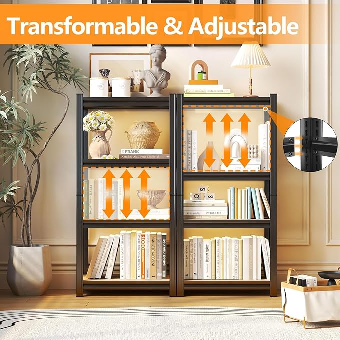 45.7H'' Storage Shelves Adjustable Shelving Unit Wood, 4-Tier Storage Shelves Heavy Duty Shelf Organizer Industrial Shelves for Warehouse Basement Kitchen Pantry Commercial, Black