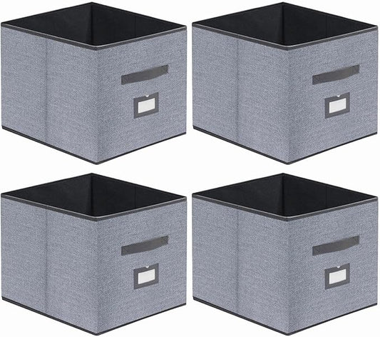 Onlyeasy Extra Large Cloth Storage Bins Foldable Cube Storage Bin 4 Pack - Fabric Cube Organizers Container Drawers with Dual Handles for Shelves, 13" W x 15" D x 13" H, Linen-Like Grey, 7MXDBXL04PLP