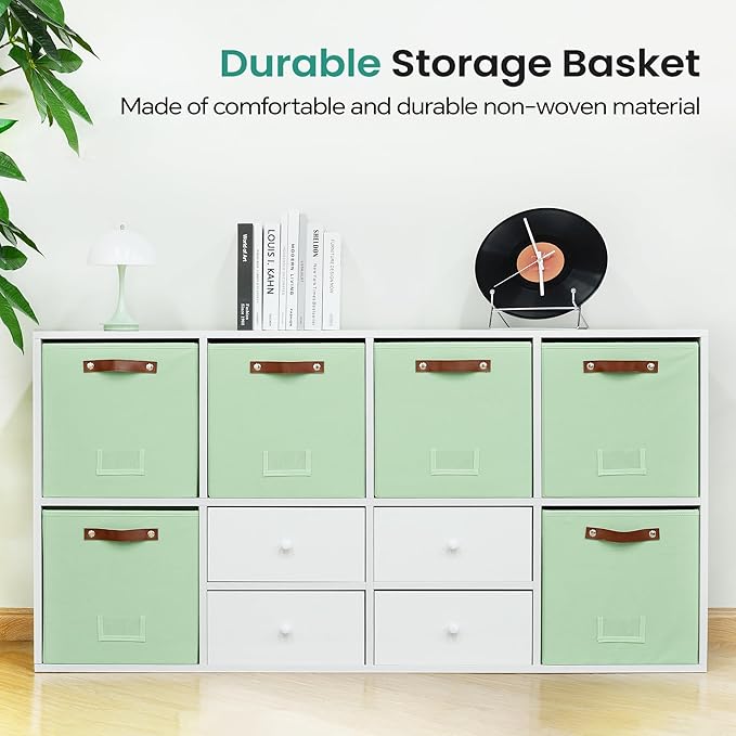 FinishingBo 6-Pack Storage Cubes with Handles & Label Holders Basket, Closet Cube Home Organizer Bins(Green, 13 x 13 x 13 inch)